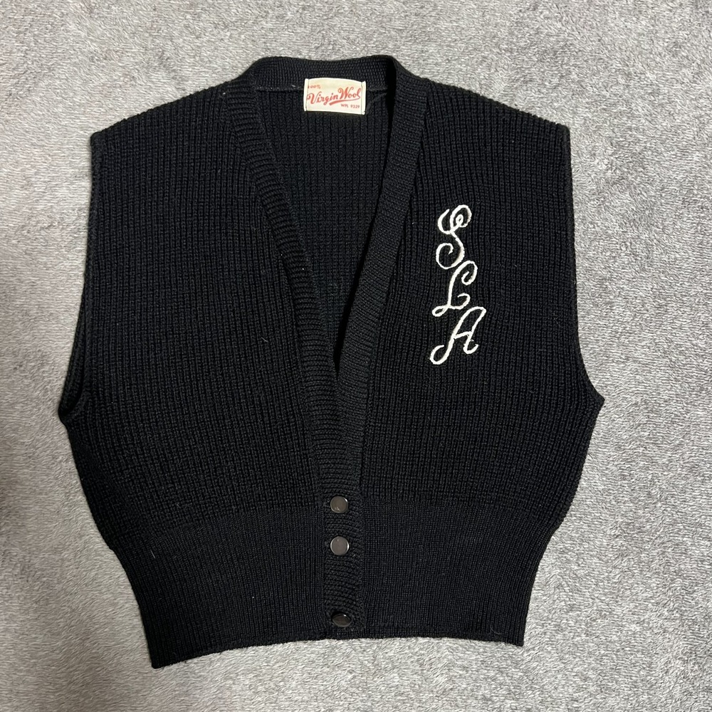 Vintage Pendleton Sweater Vest Women's Small Black Made in USA Pure Virgin Wool